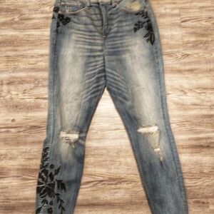 Express Blue Jeans with Black Floral Design